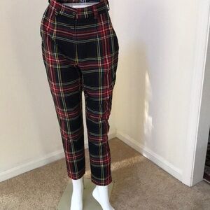 LTT EU SZ 6, red plaid high waist trousers .